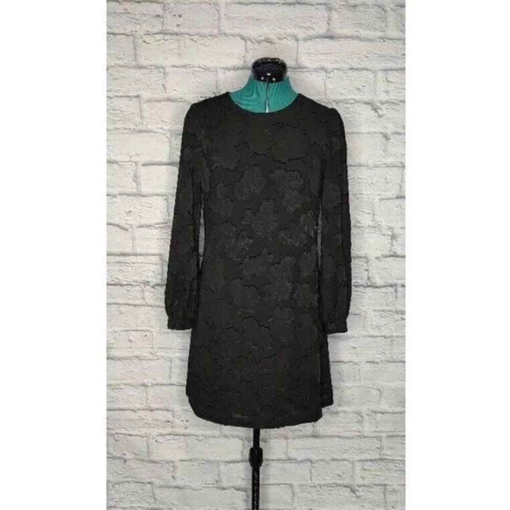 ANN Taylor Womens Shift Dress Black Lined Jewel Neck Long Sleeve Button Cuff 4